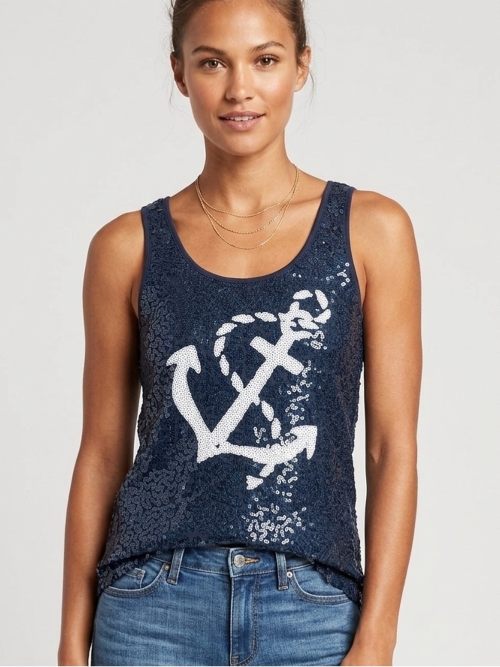 Old Navy Blue Sequin Anchor Tank Top